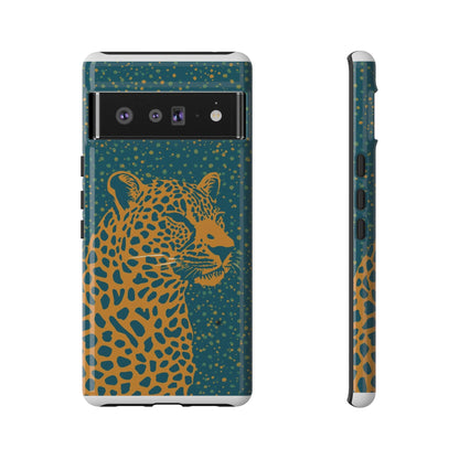 Leopard Spotlight Phone Case — Teal Gold Animal Print Protective Cover