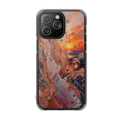 Clear Magnetic Phone Case — Abstract Sunset Resin Art