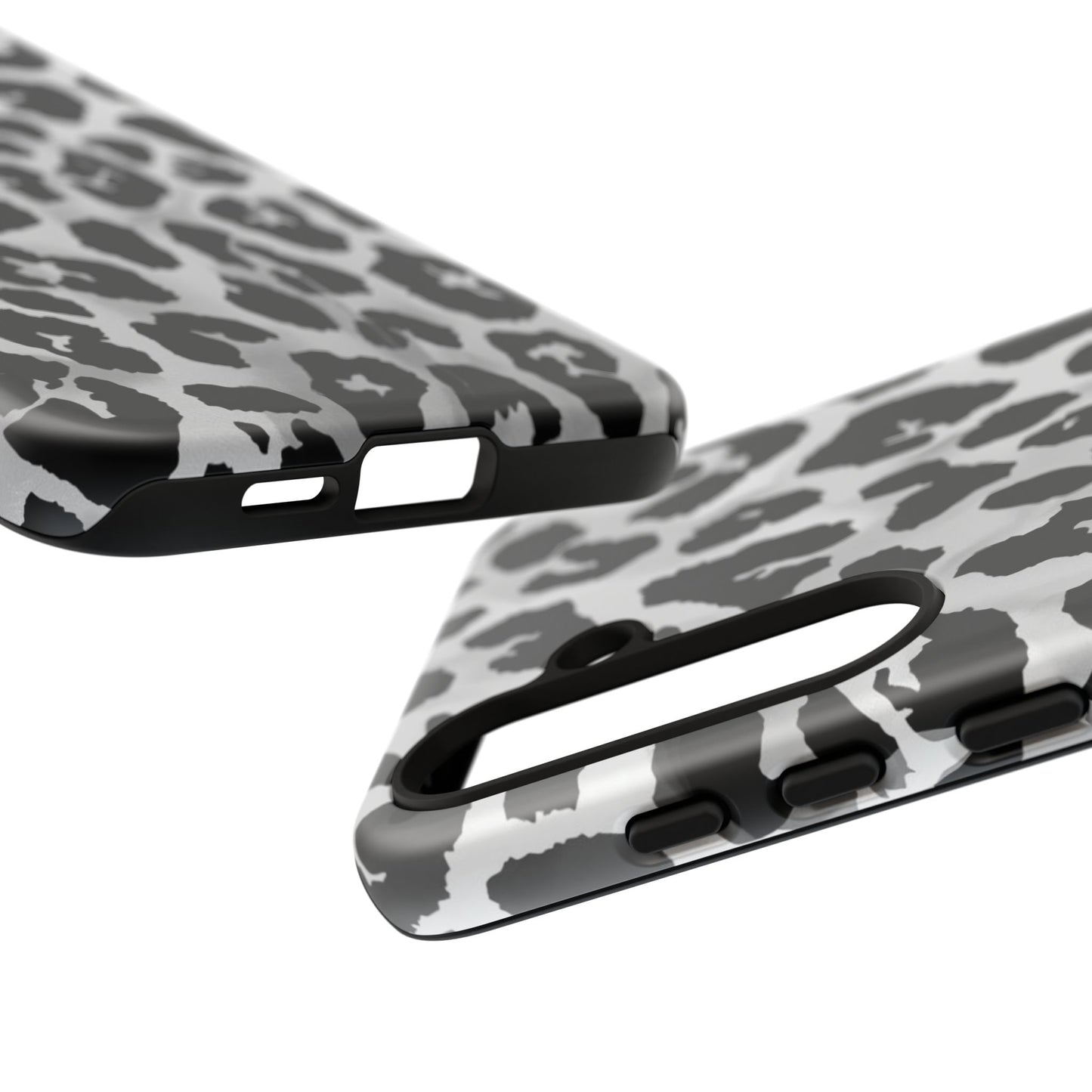 Leopard Print Tough Phone Case – Black & White Animal Pattern Protective Cover
