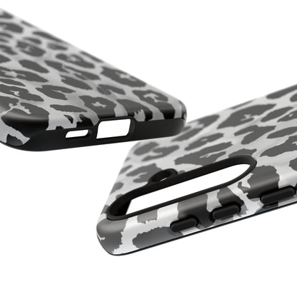 Leopard Print Tough Phone Case – Black & White Animal Pattern Protective Cover
