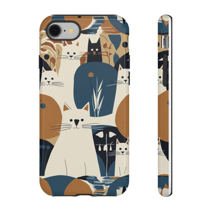 Cat Pattern Phone Case – Retro Abstract Cats Protective iPhone Cover