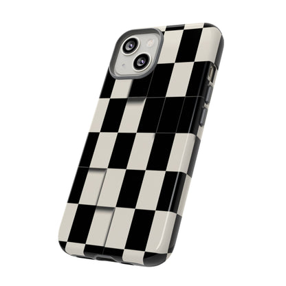 Checkerboard Tough Phone Case — Classic Black & Cream Grid Protective Cover