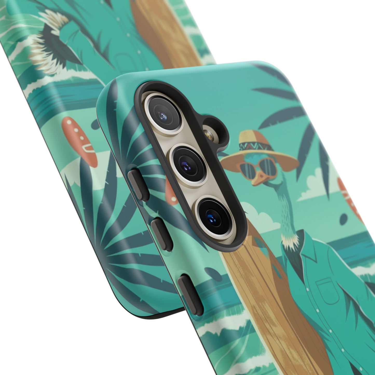 Phone Case — Retro Dressed Seagull Surfing Beach Illustration