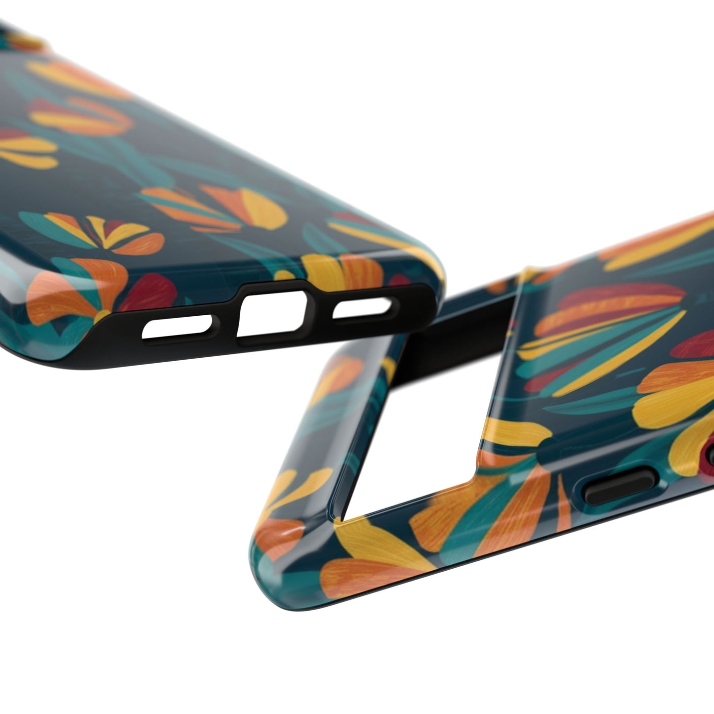 Floral Retro Teal Tough Phone Case — Vibrant Orange & Mustard Blooms