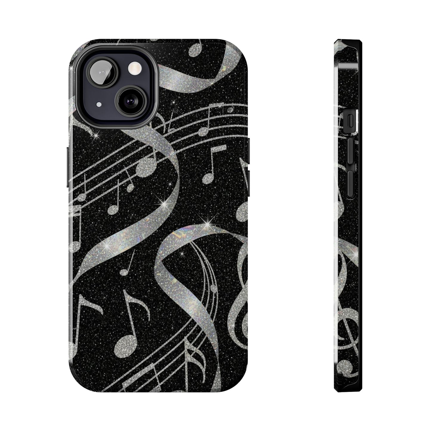 Musical Notes Tough Phone Case – Glitter Black Musician Phone Cover