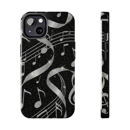 Musical Notes Tough Phone Case – Glitter Black Musician Phone Cover