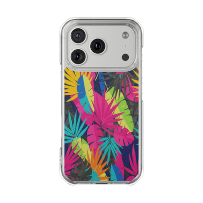 Tropical Neon Leaves Phone Case — Clear Magnetic Impact Case