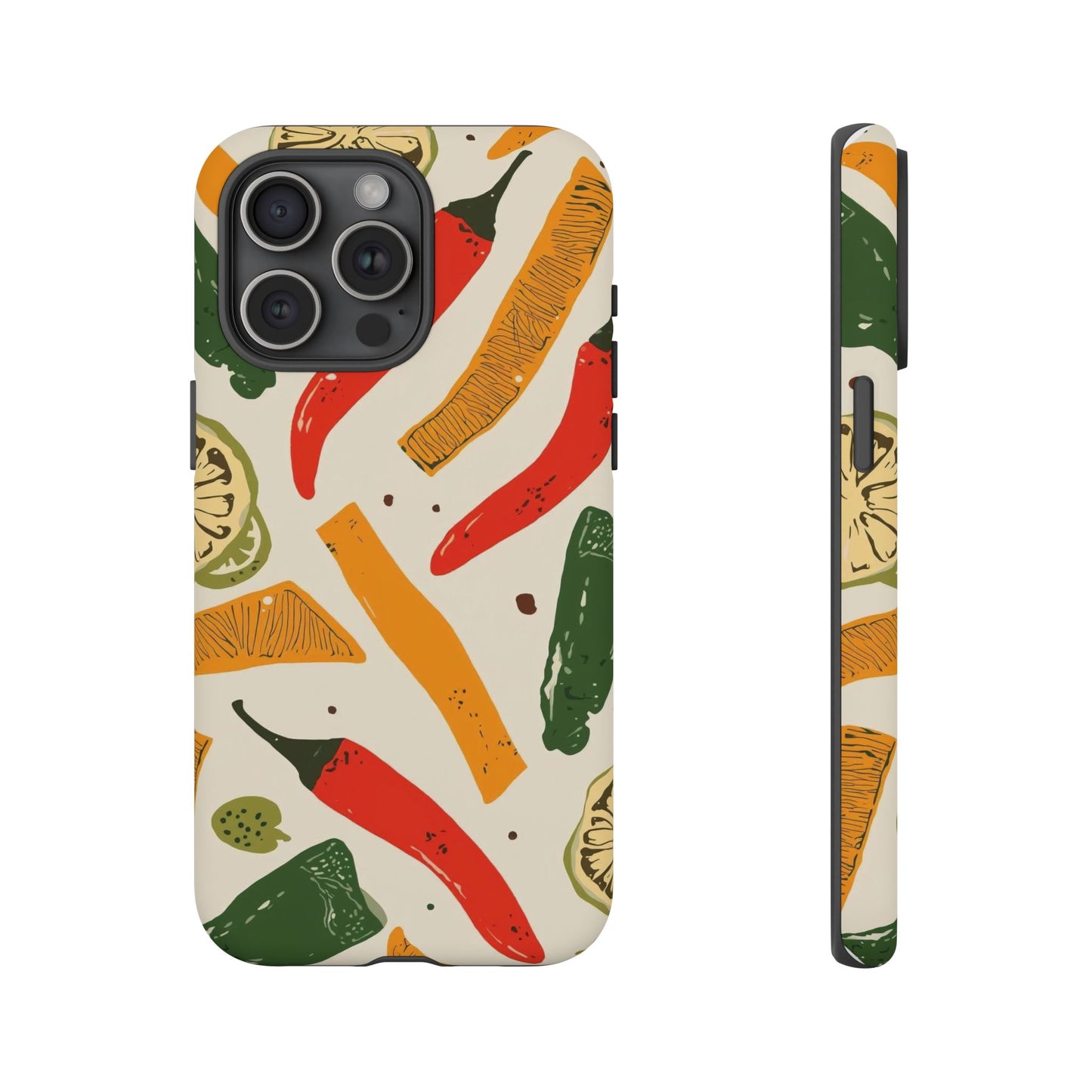 Spicy Peppers Phone Case – Colorful Chili, Lime & Citrus Pattern