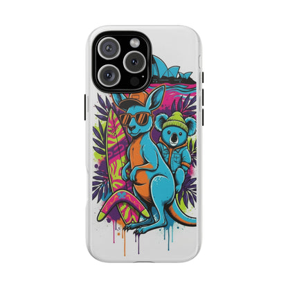 Kangaroo & Koala Surf Phone Case — Retro Neon Beach Art Tough Case
