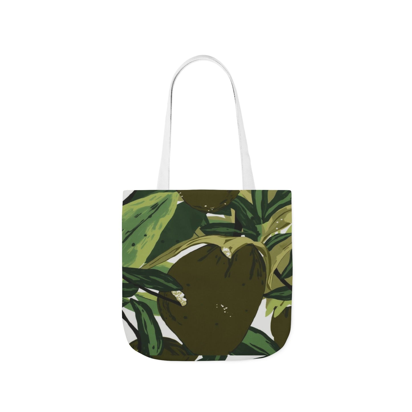 Leafy Canvas Tote Bag – Botanical Green Fruit Print