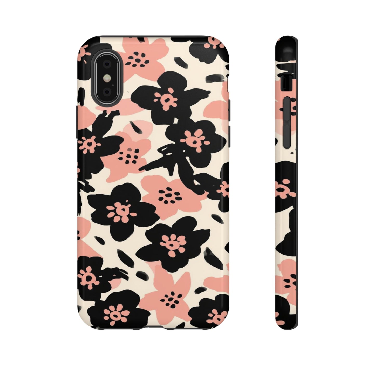 Floral Phone Case — Pink & Black Retro Blossom Protective Cover