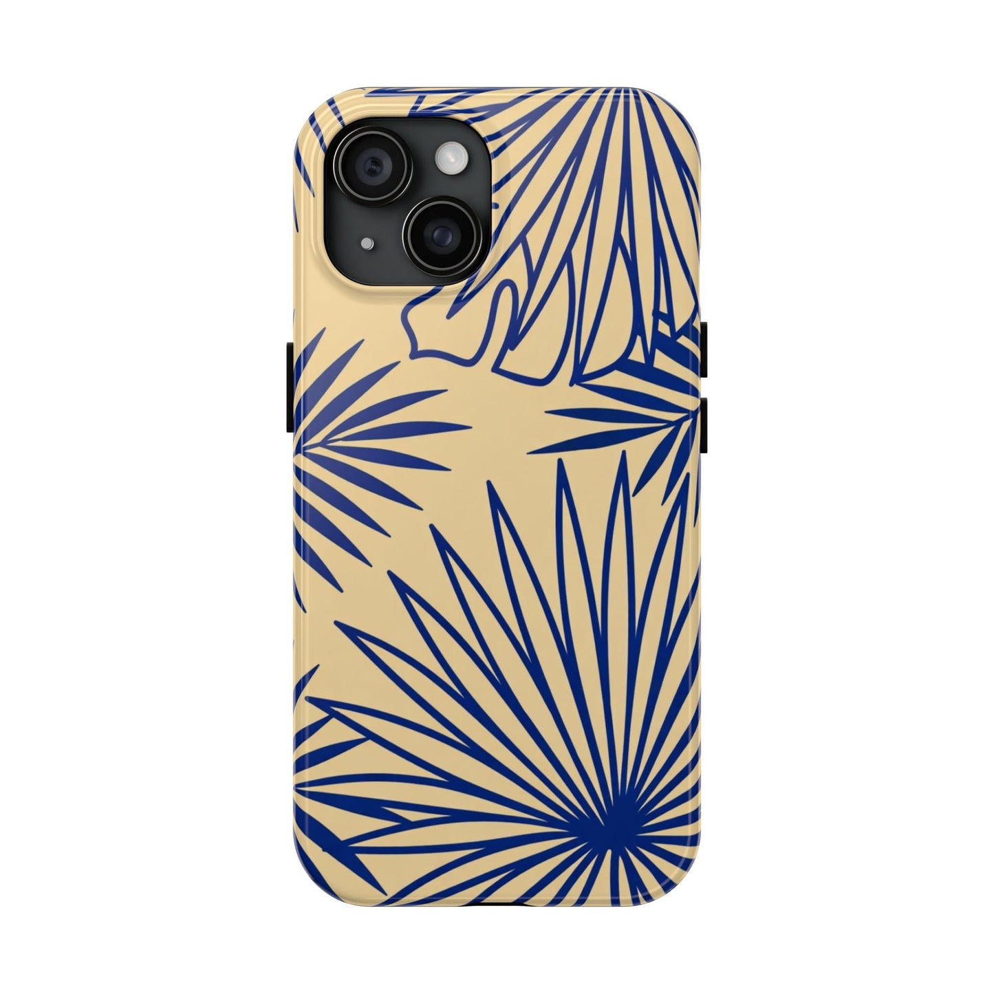 Tropical Palm Pattern Tough Phone Case — Navy Blue Fan Leaves on Sand
