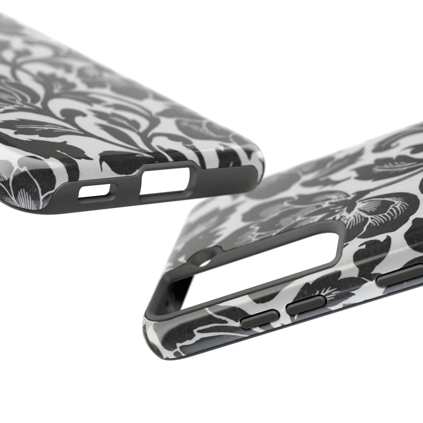 Tough Phone Case — Black & White Vintage Floral Protective Cover
