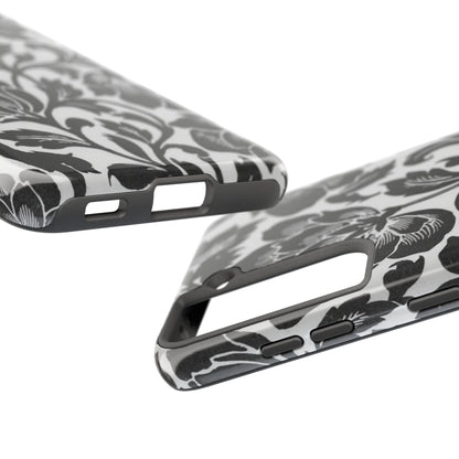 Tough Phone Case — Black & White Vintage Floral Protective Cover