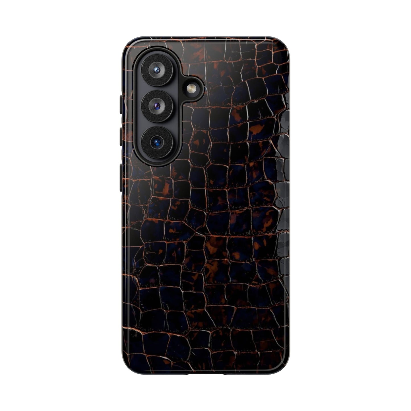 Croc-Embossed Tough Phone Case — Shockproof Black Alligator Texture