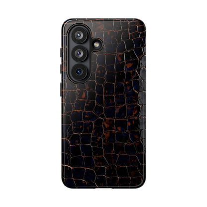 Croc-Embossed Tough Phone Case — Shockproof Black Alligator Texture