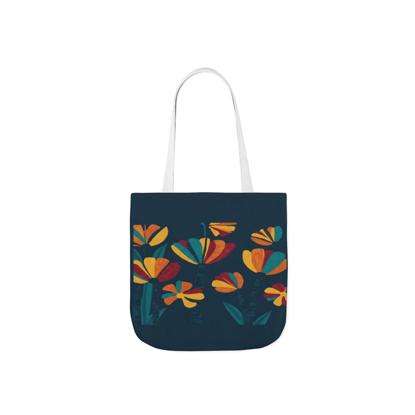 Floral Canvas Tote Bag — Retro Orange & Teal Wildflower Design