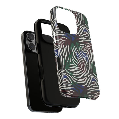Zebra Camo Tough Phone Case – Green & Blue Animal Print Protective Cover