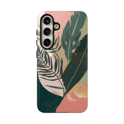Tropical Leaf Tough Phone Case — Abstract Pink & Green Botanical Protective Cover