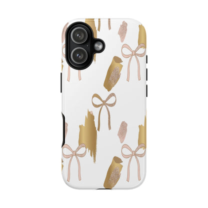 Phone Case — Gold Brushstroke & Blush Bow Pattern