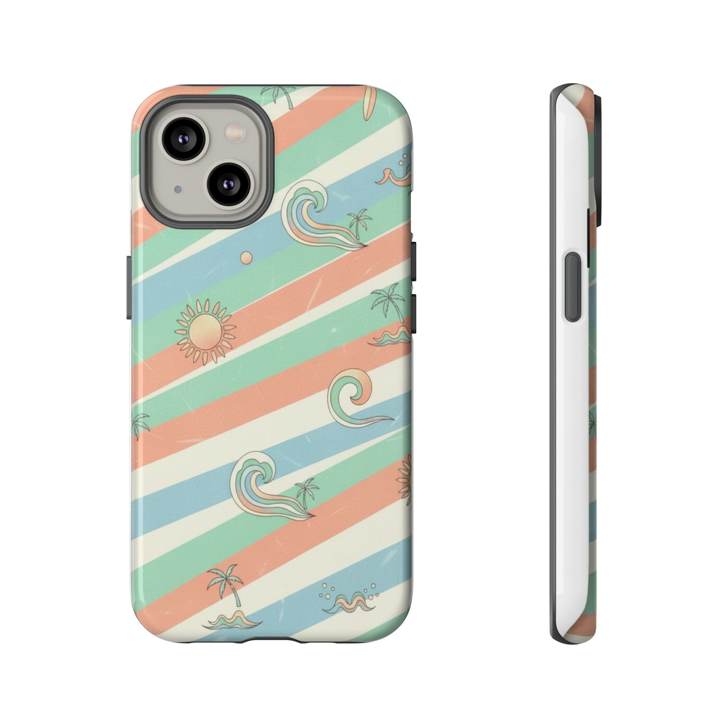 Surf Stripe Tough Phone Case — Retro Beach Waves Pattern