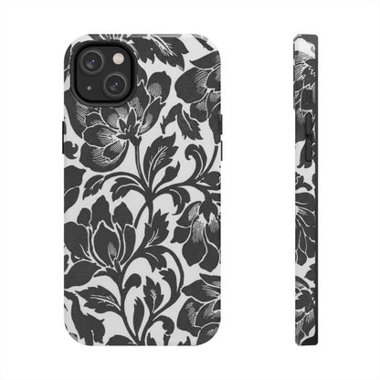 Tough Phone Case — Black & White Vintage Floral Protective Cover