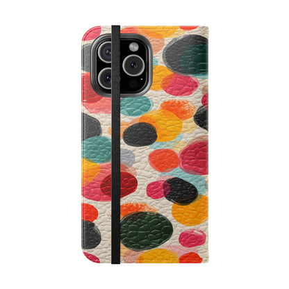 Colorful Confetti Dot Flip Phone Case — Retro Polka Wallet Cover