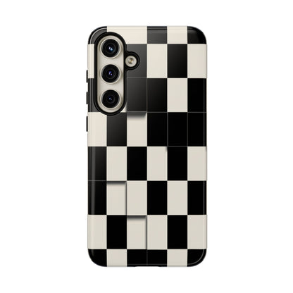 Checkerboard Tough Phone Case — Classic Black & Cream Grid Protective Cover