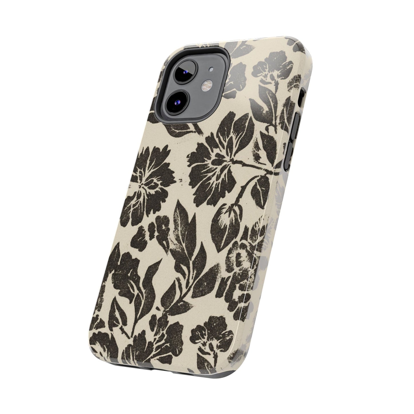 Floral Noir Tough Phone Case — Black Vintage Flower Protective Cover