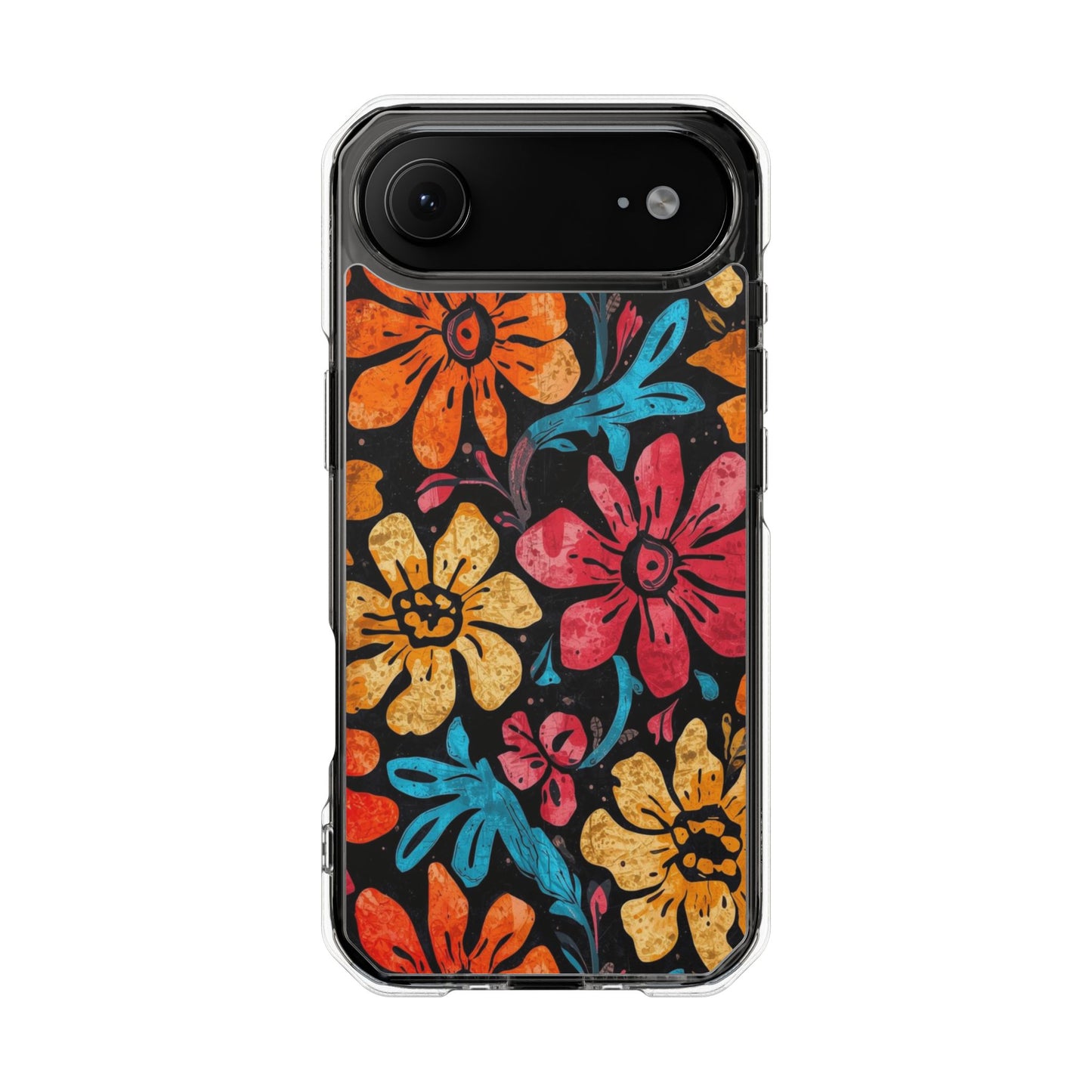 Clear Magnetic Phone Case — Retro Floral Pattern (Impact-Resistant)