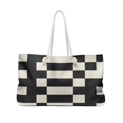 Monochrome Checkerboard Weekender Bag — Black & Ivory Travel Tote