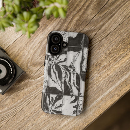 Monochrome Tile Floral Tough Phone Case