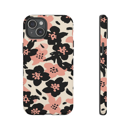 Floral Phone Case — Pink & Black Retro Blossom Protective Cover