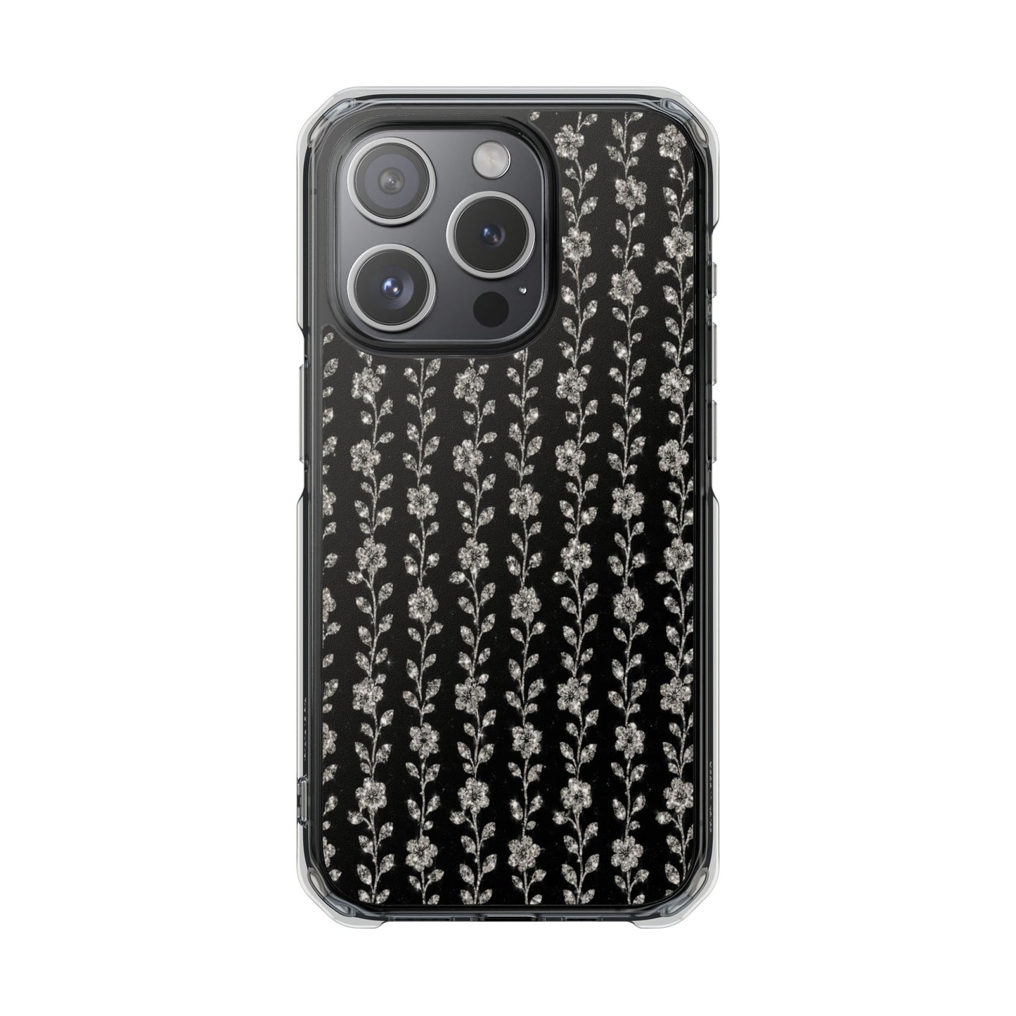 Clear Magnetic Phone Case — Minimal Black Floral Vine Pattern
