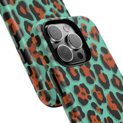 Teal & Rust Leopard Phone Case — Tough Protective Animal Print