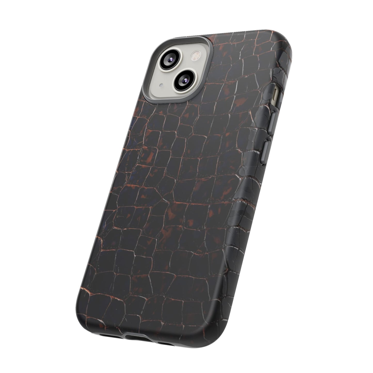 Croc-Embossed Tough Phone Case — Shockproof Black Alligator Texture