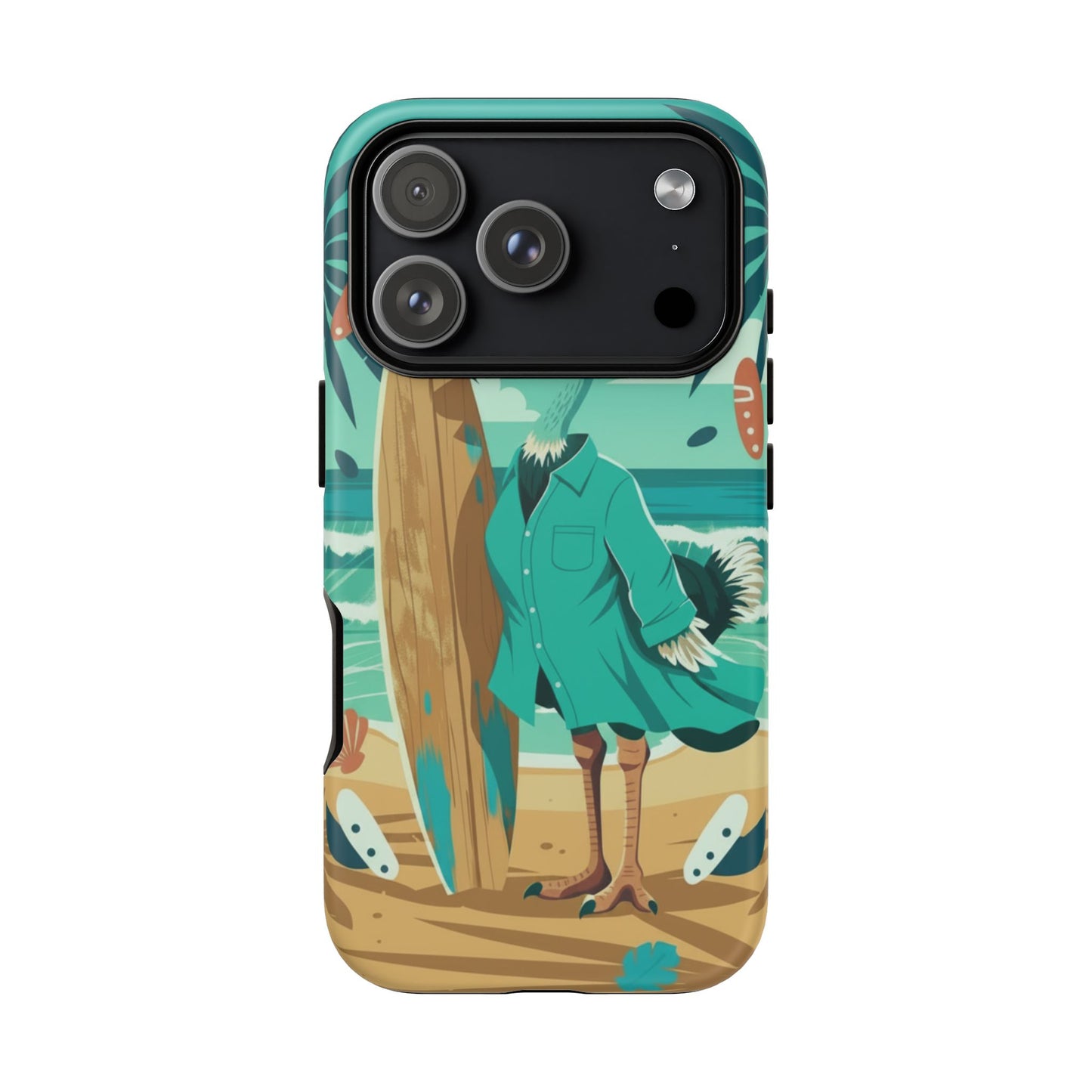 Phone Case — Retro Dressed Seagull Surfing Beach Illustration