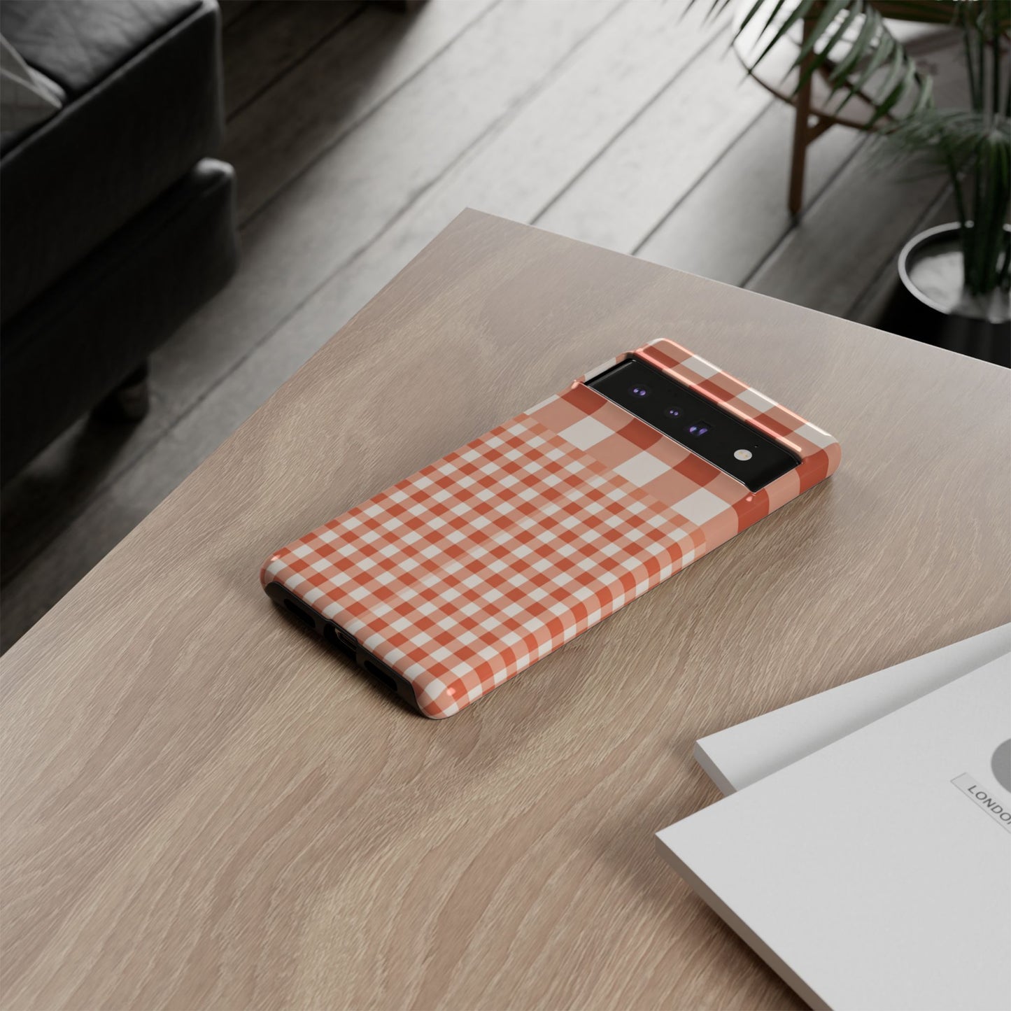 Buffalo Check Tough Phone Case — Orange Gingham Protective Cover