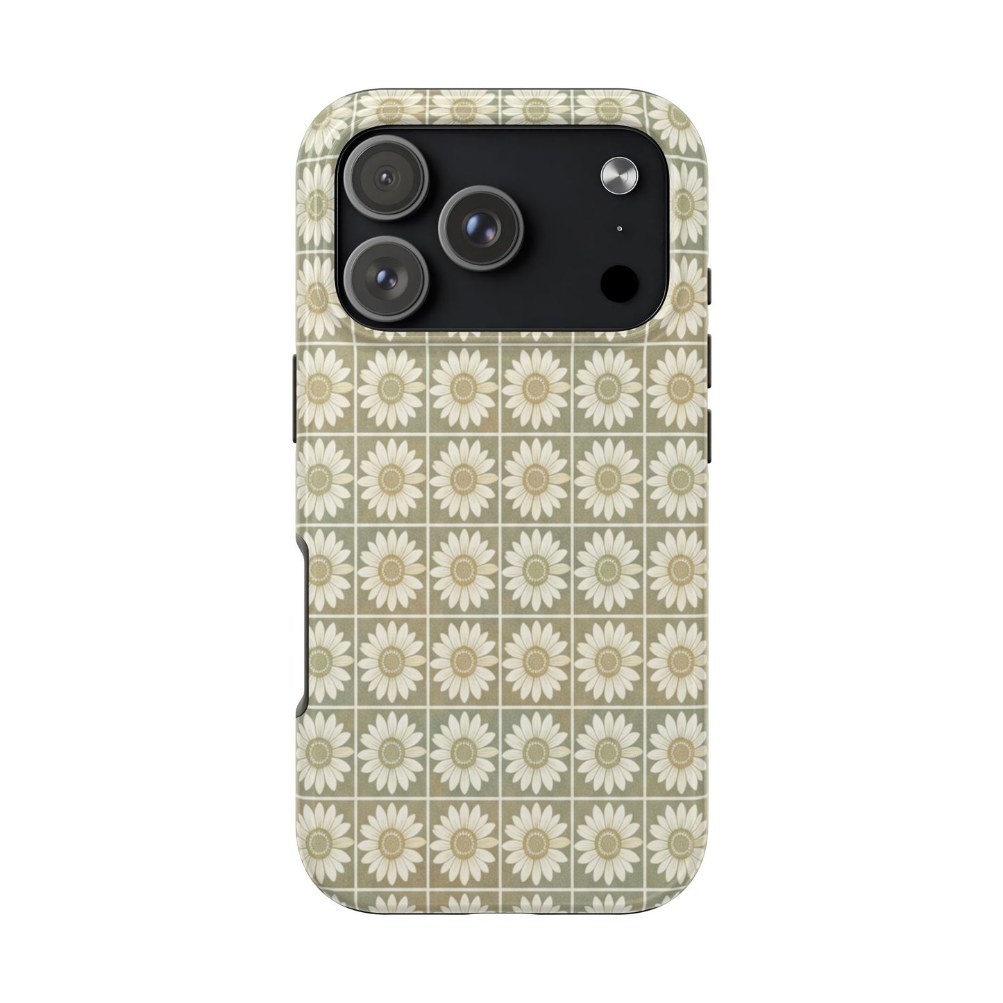 Daisy Tile Tough Phone Case — Retro Floral Protective Phone Cover