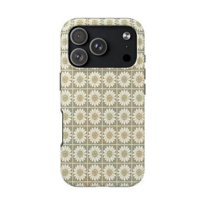 Daisy Tile Tough Phone Case — Retro Floral Protective Phone Cover