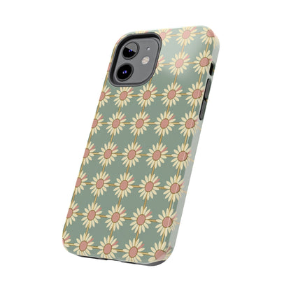 Daisy Pattern Tough Phone Case — Retro Floral Protective Cover