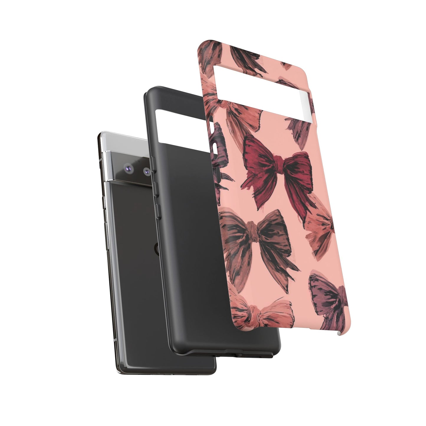 Bow Pattern Tough Phone Case — Pink Watercolor Bows Protective iPhone Cover