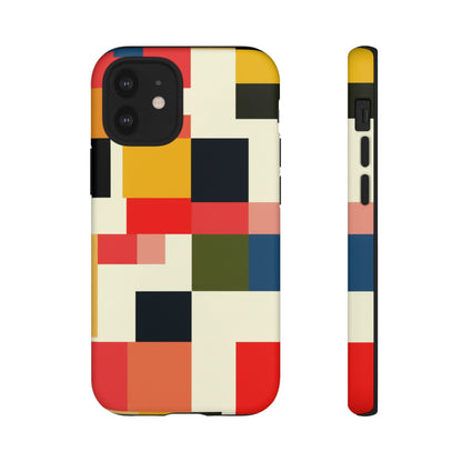 Abstract Color Block Tough Phone Case — Retro Geometric Protective Cover
