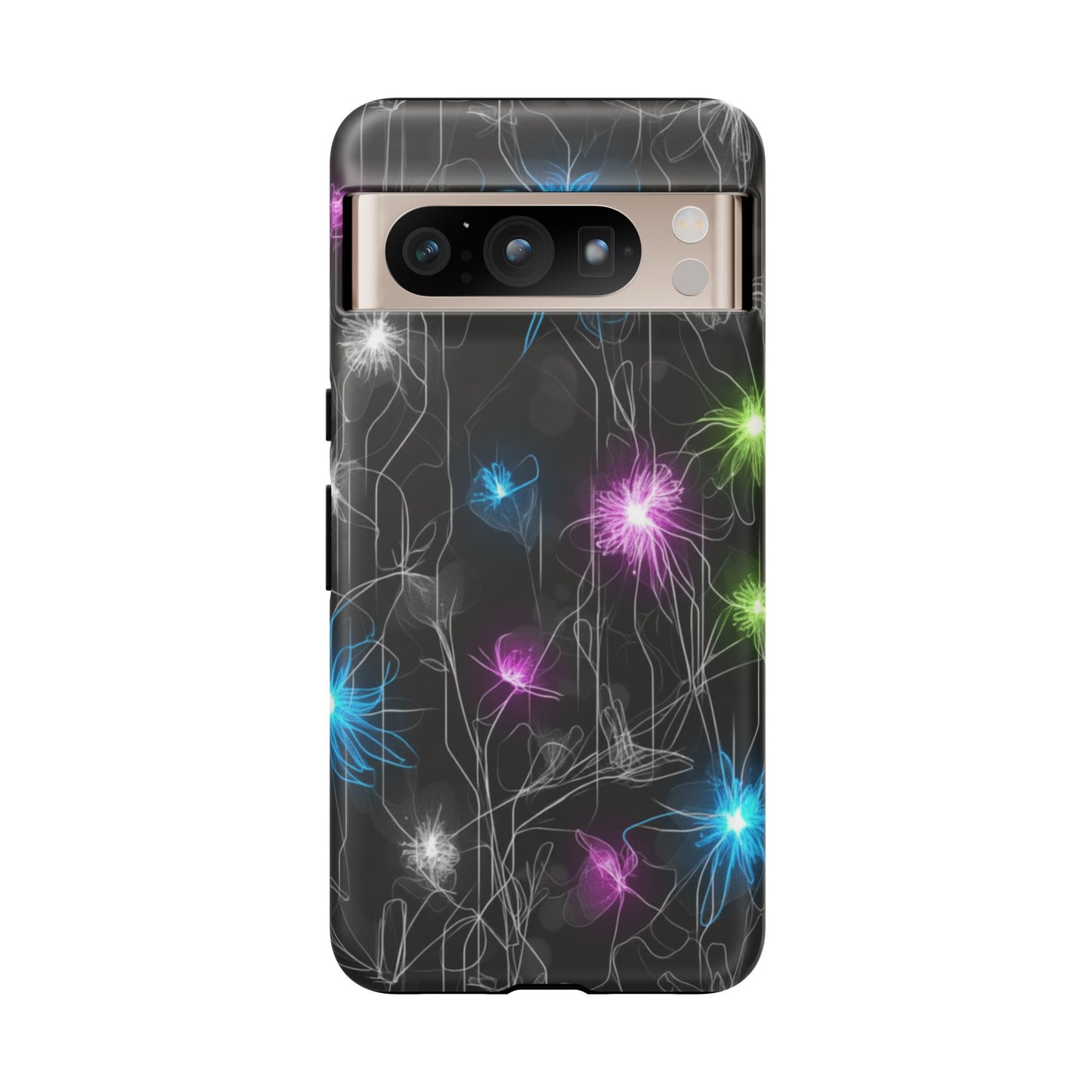 Neon Floral Tough Phone Case — Glow Flower Protective iPhone Cover