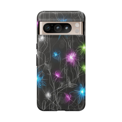 Neon Floral Tough Phone Case — Glow Flower Protective iPhone Cover