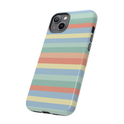 Pastel Striped Phone Case — Retro Horizontal Multi-Color Tough Case