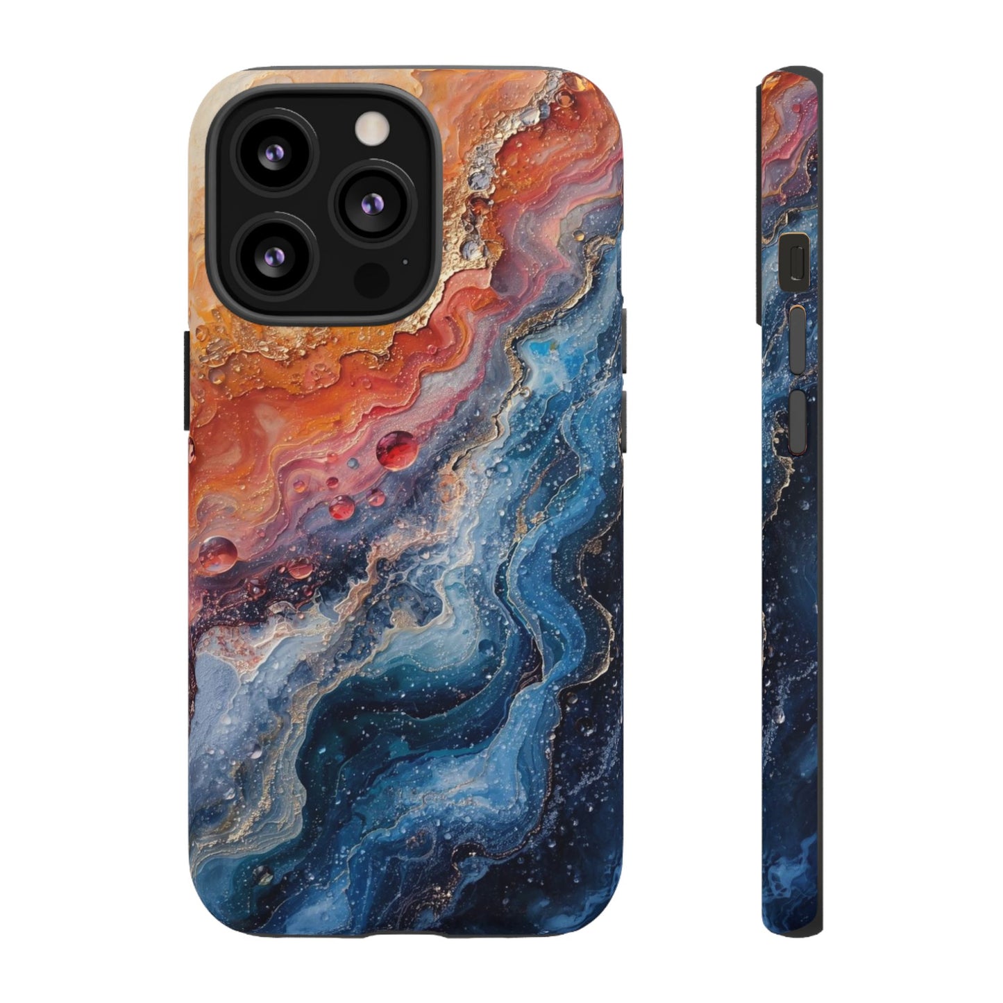 Marbled Galaxy Tough Phone Case — Abstract Blue & Coral Protective Cover