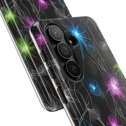 Neon Floral Tough Phone Case — Glow Flower Protective iPhone Cover
