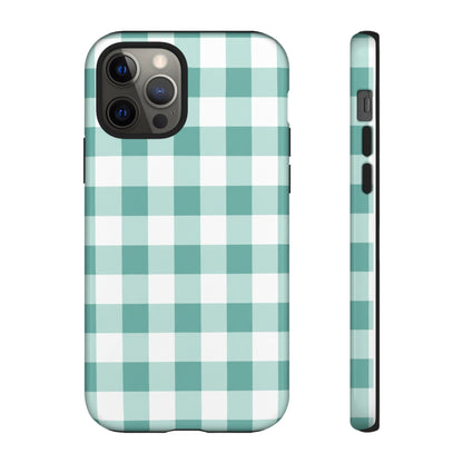 Mint Green Buffalo Check Tough Phone Case — Durable Plaid Protective Cover