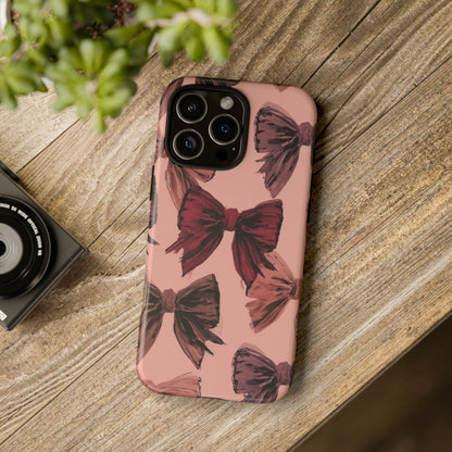 Bow Pattern Tough Phone Case — Pink Watercolor Bows Protective iPhone Cover